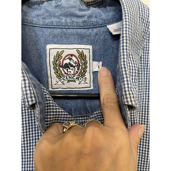 Cinch Shirt Mens Large Blue White Plaid Western Button Down Short Sleeve Cowboy - Picture 5 of 12